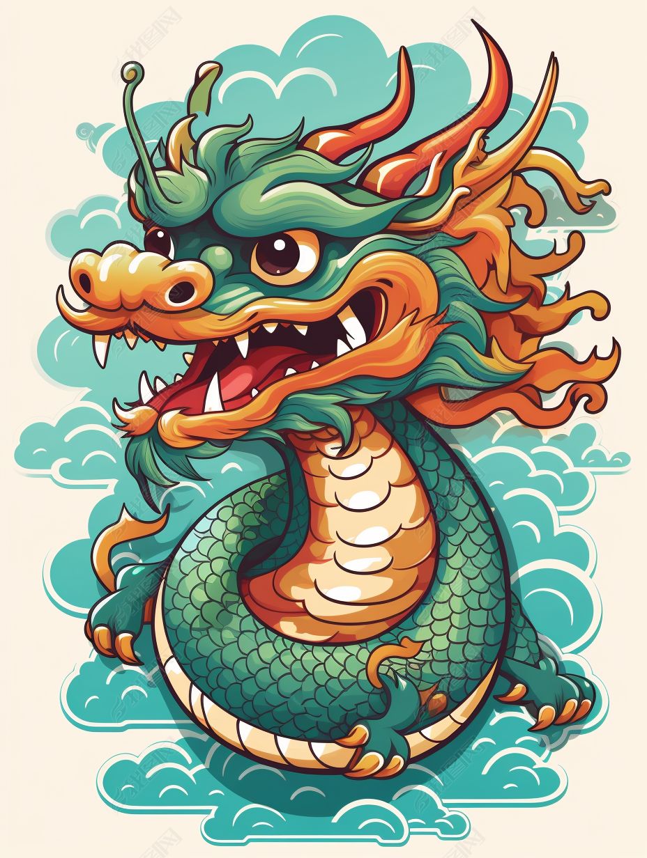 原创超级可爱的小青龙贴纸-版权可商用