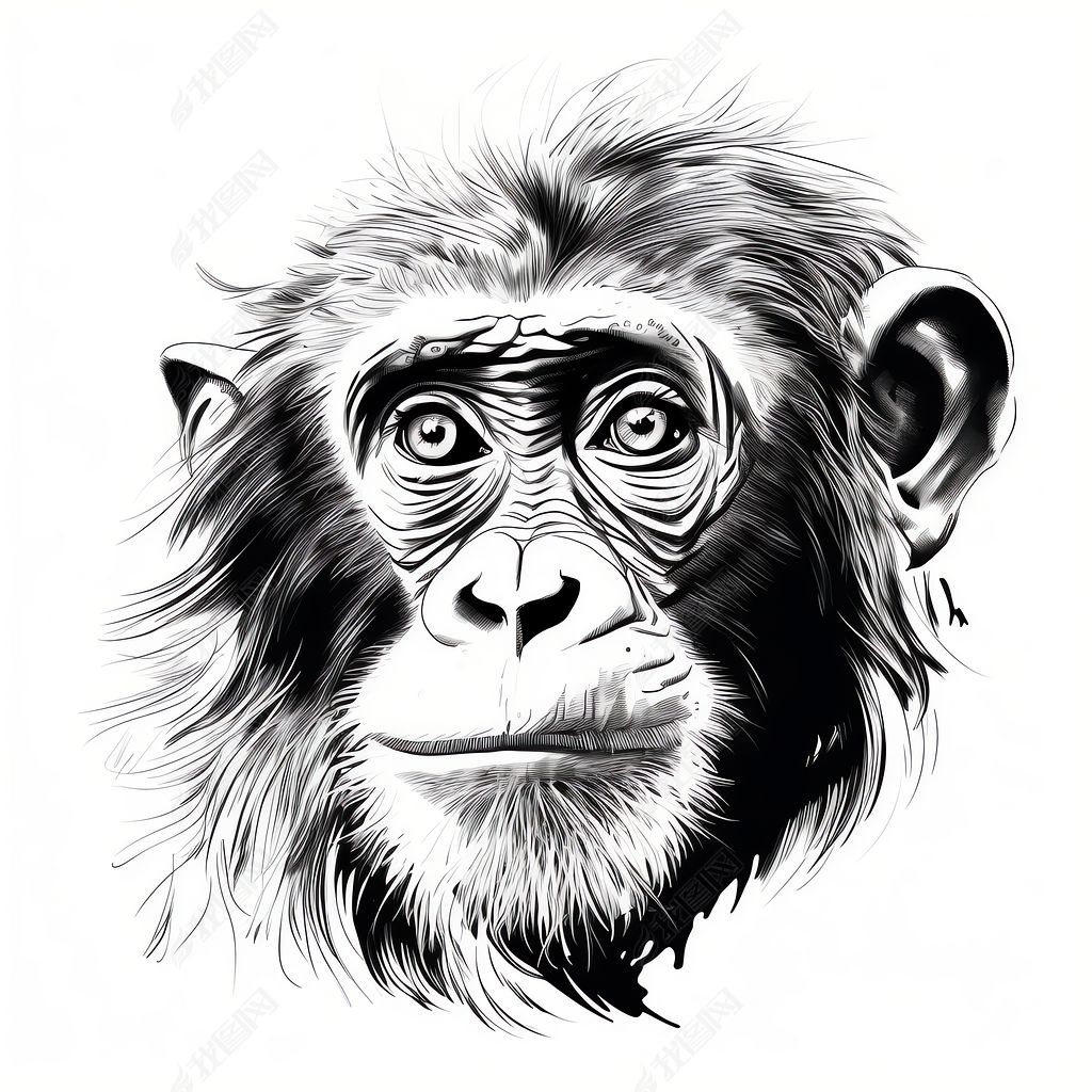 原创猴子猩猩猿人简笔画创意海报设计素材初学者临摹-版权可商用