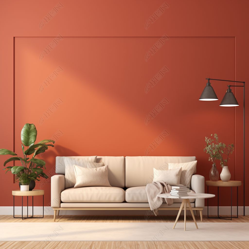 现代简约风小清新橙红色装修效果图下载-编号33721784--我图网