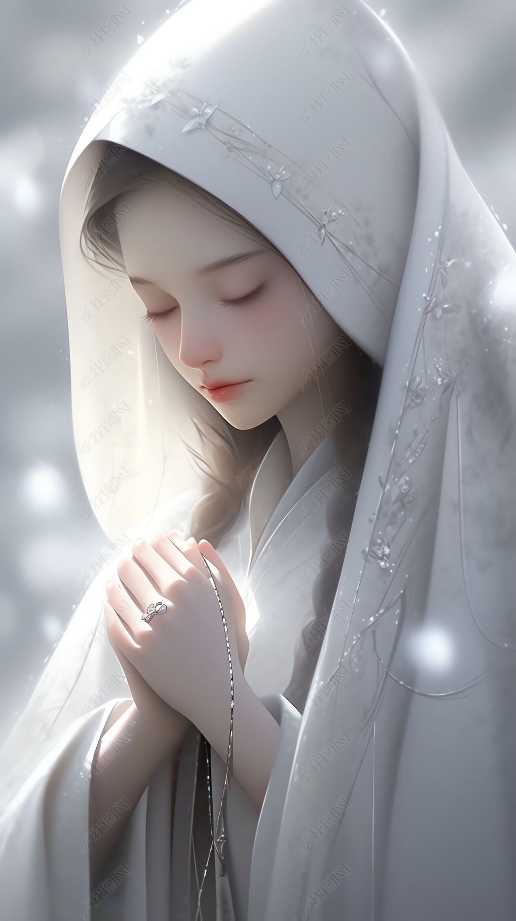 原创唯美艺术美丽女孩双手祈祷海报设计素材数字艺术