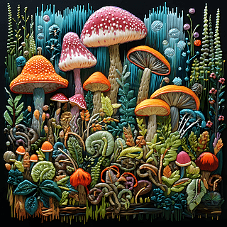 针织艺术蘑菇装饰画素材