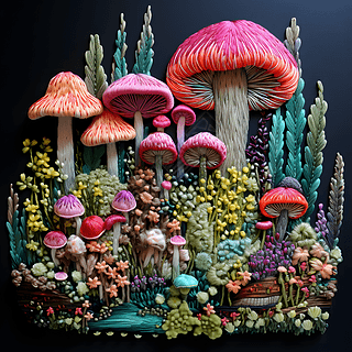 针织艺术蘑菇装饰画素材