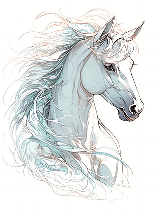 梦幻白马一马当先简约设计插画简笔画海报设计素材