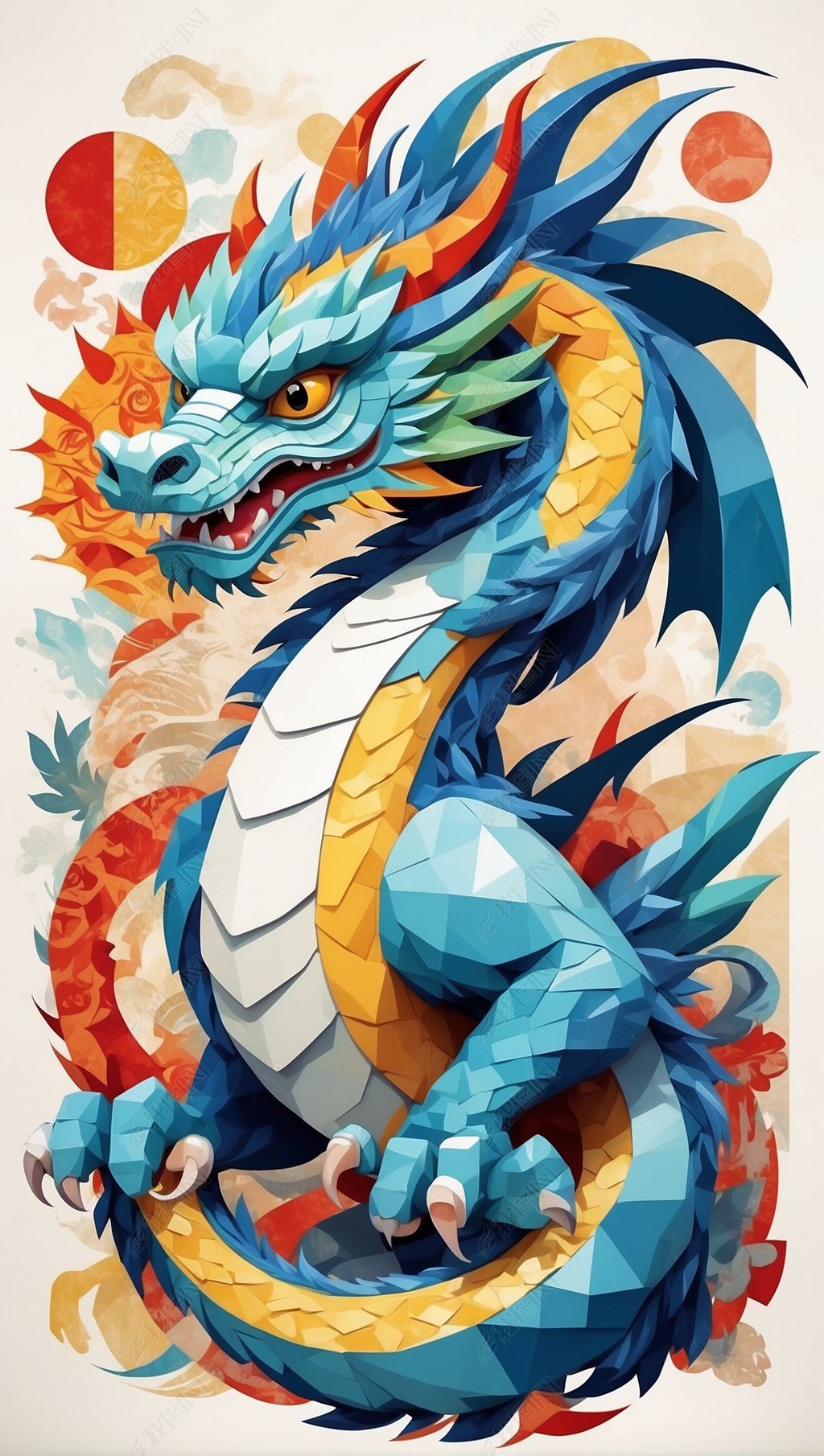 彩色拼贴卡通中国龙龙年元素