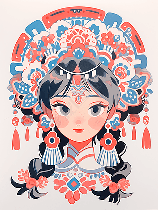 戏曲服饰贴纸唯美艺术卡通肖像海报设计素材数字艺术