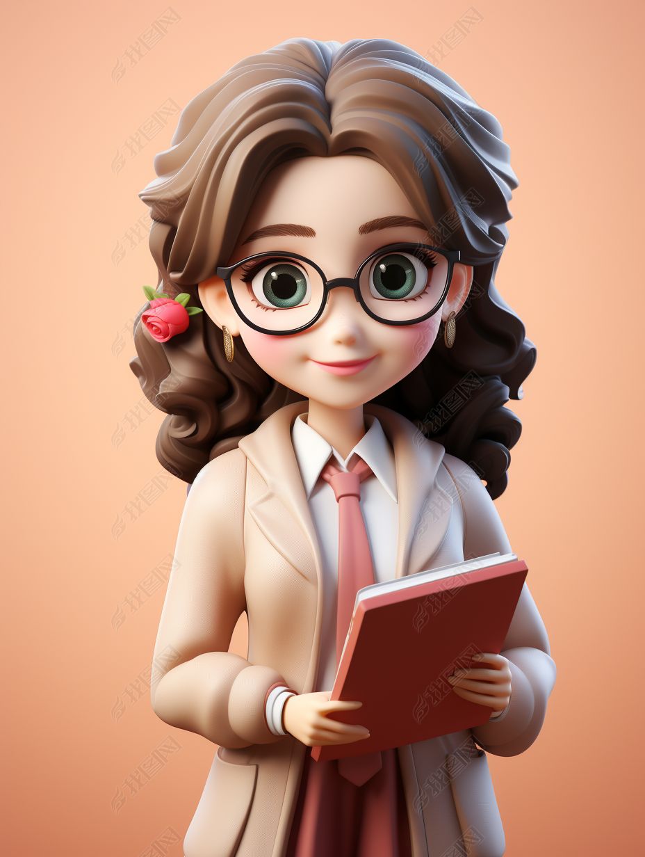 3d黏土风可爱漂亮q版温柔女老师人物造型形象