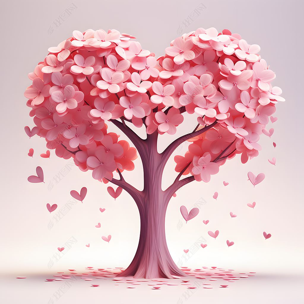 粉色浪漫爱心树元素素材