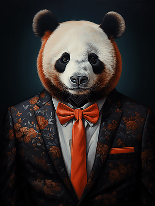 卡通西装熊猫先生肖像海报设计素材艺术高清摄影图