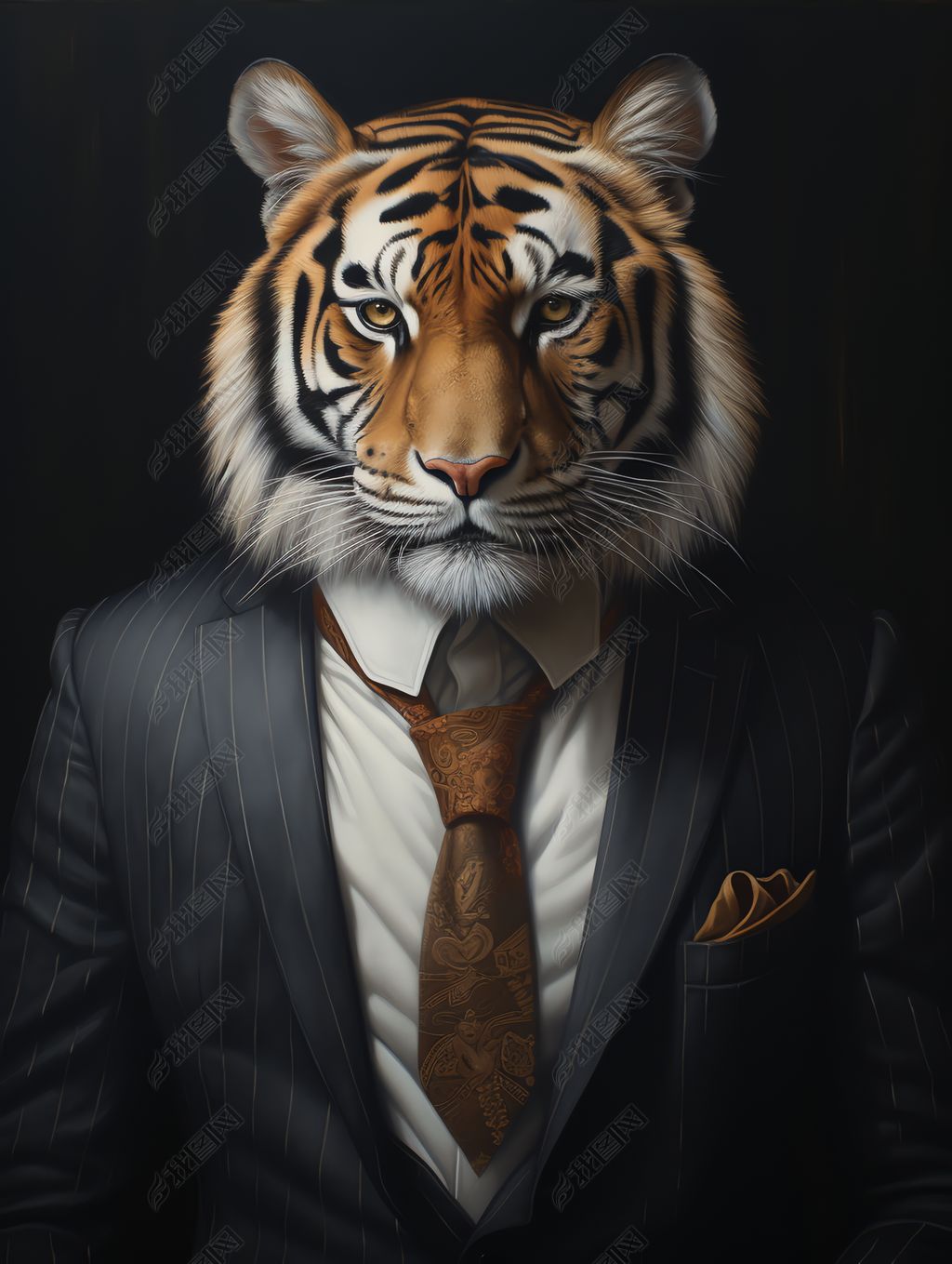 原创卡通西装老虎肖像海报设计素材数字艺术插画