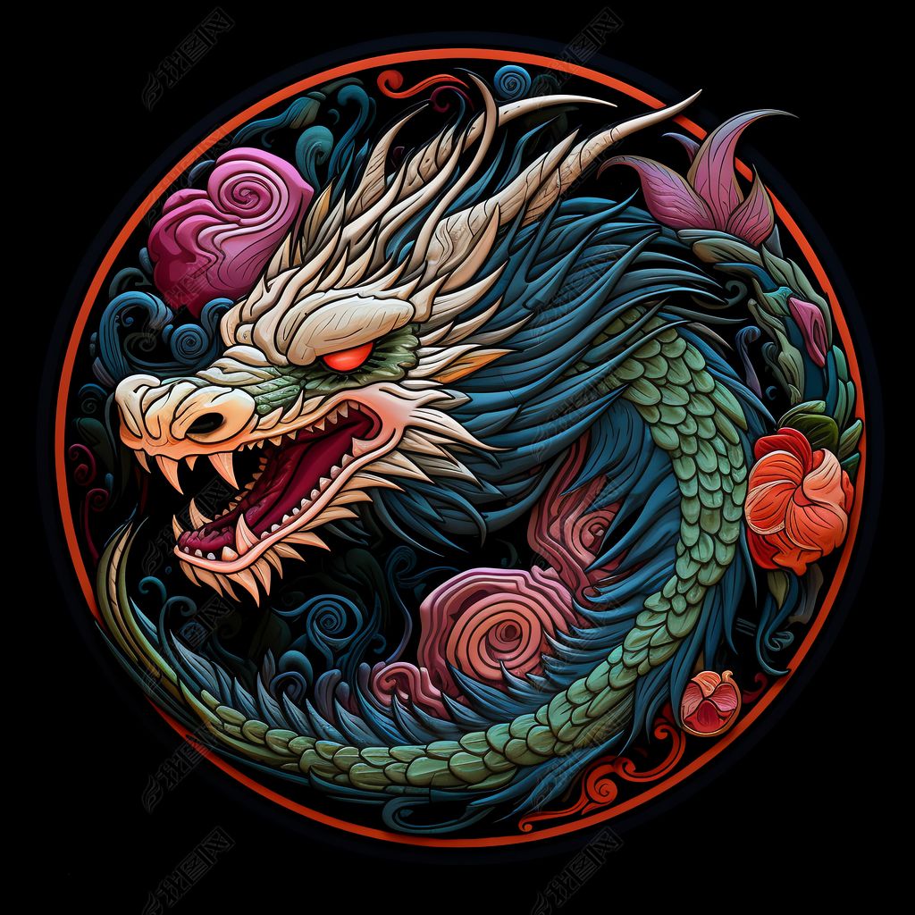 原创中国龙标志龙头pvc贴片设计海报设计素材插画-版权可商用