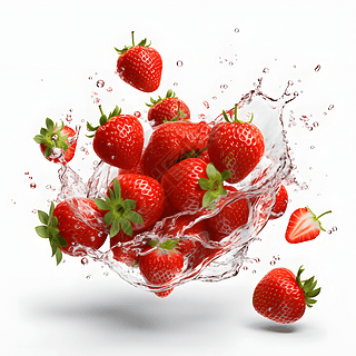 草莓与流体下落水果摄影作品素材