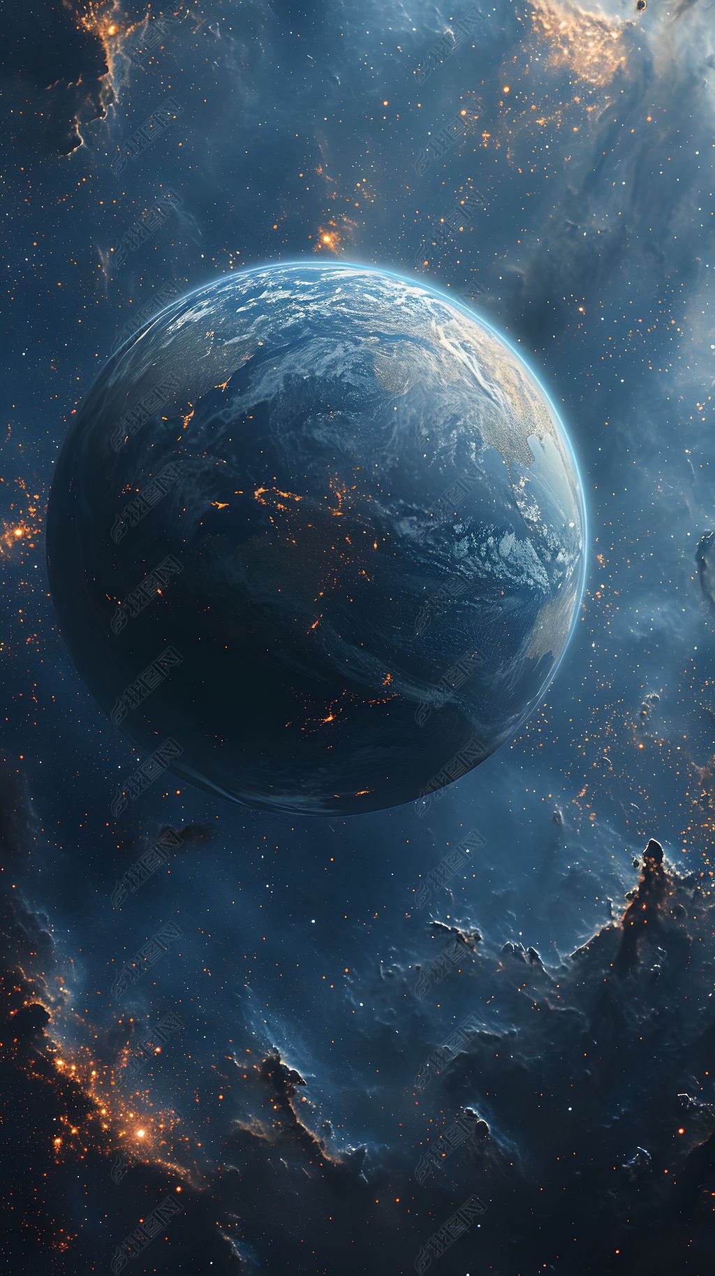 原创唯美梦幻蓝色宇宙星球海报背景素材