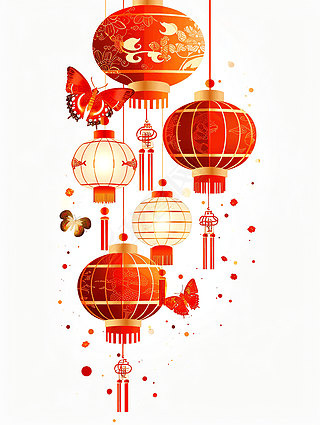 中国风新年喜庆灯笼海报设计素材艺术插画
