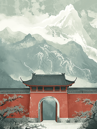中国风户外山水风景画平面插画海报设计素材艺术