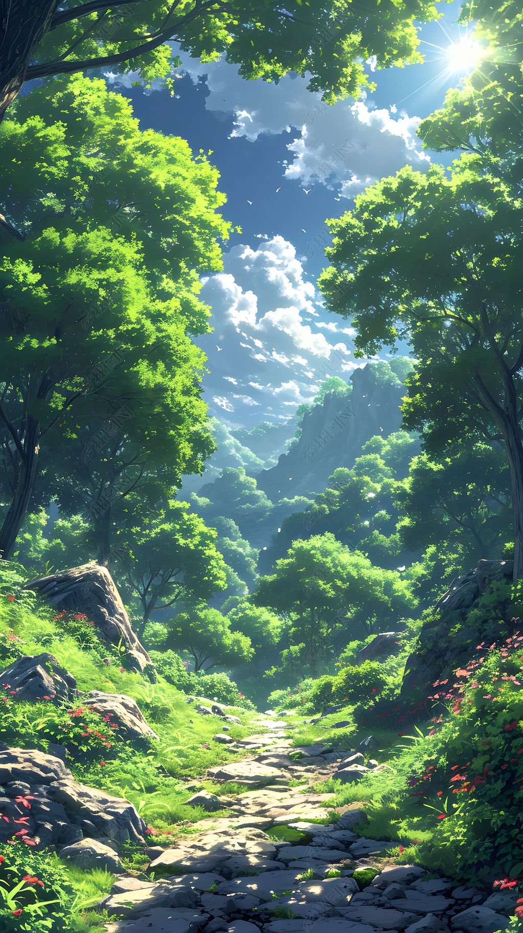 原创绿色森林树林植物景色背景素材