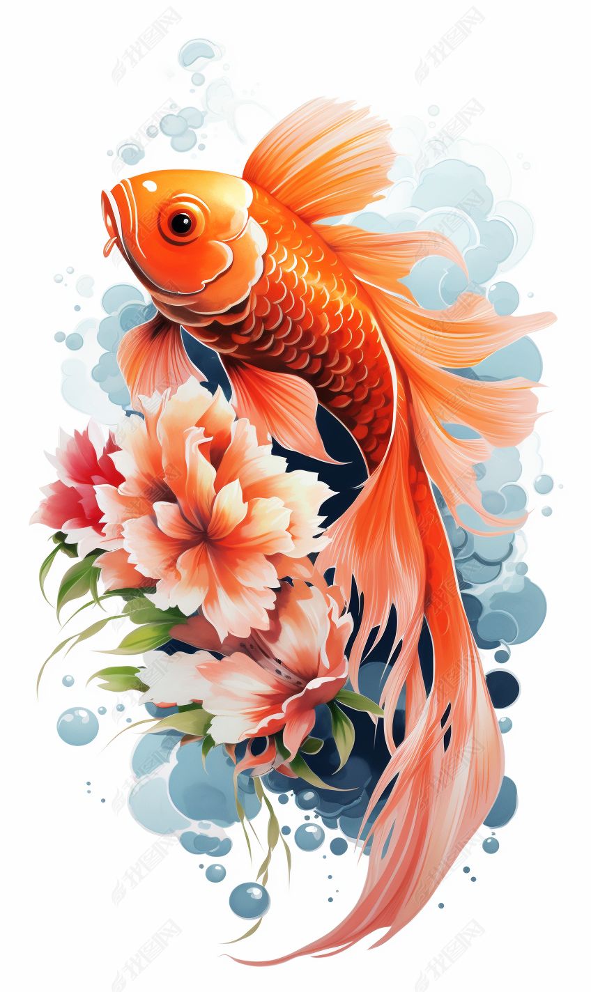 原创中国风国潮锦鲤鲤鱼插画-版权可商用