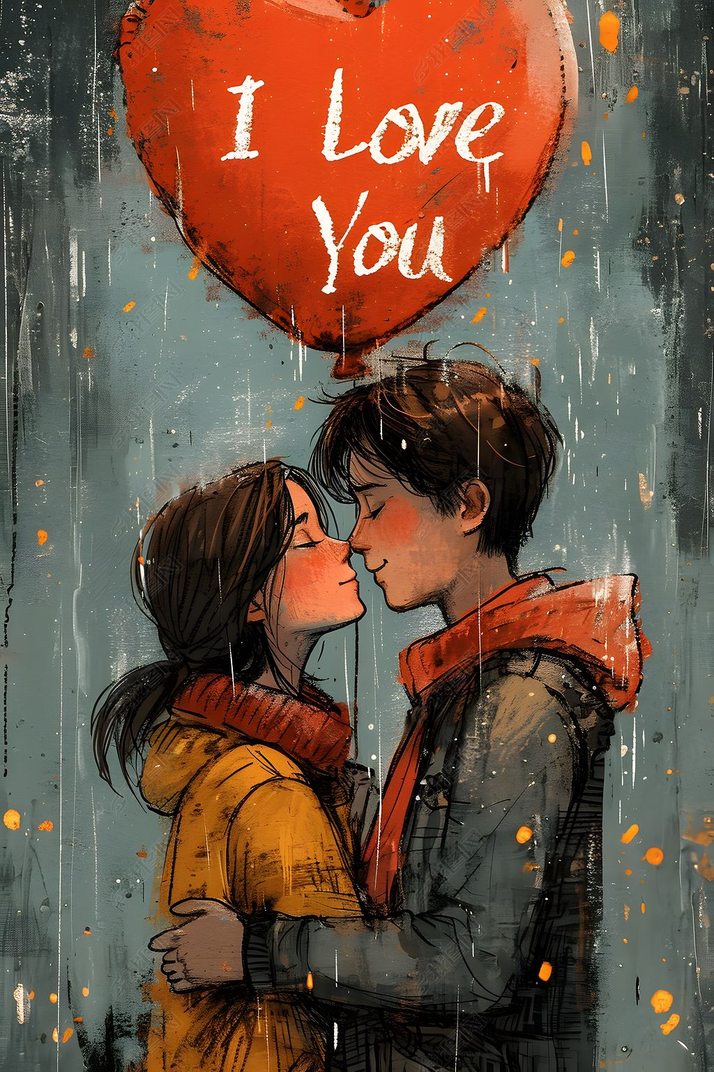 原创唯美卡通爱情情侣浪漫背景海报素材