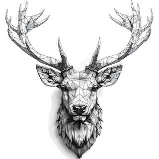 黑白鹿头装饰画素材元素
