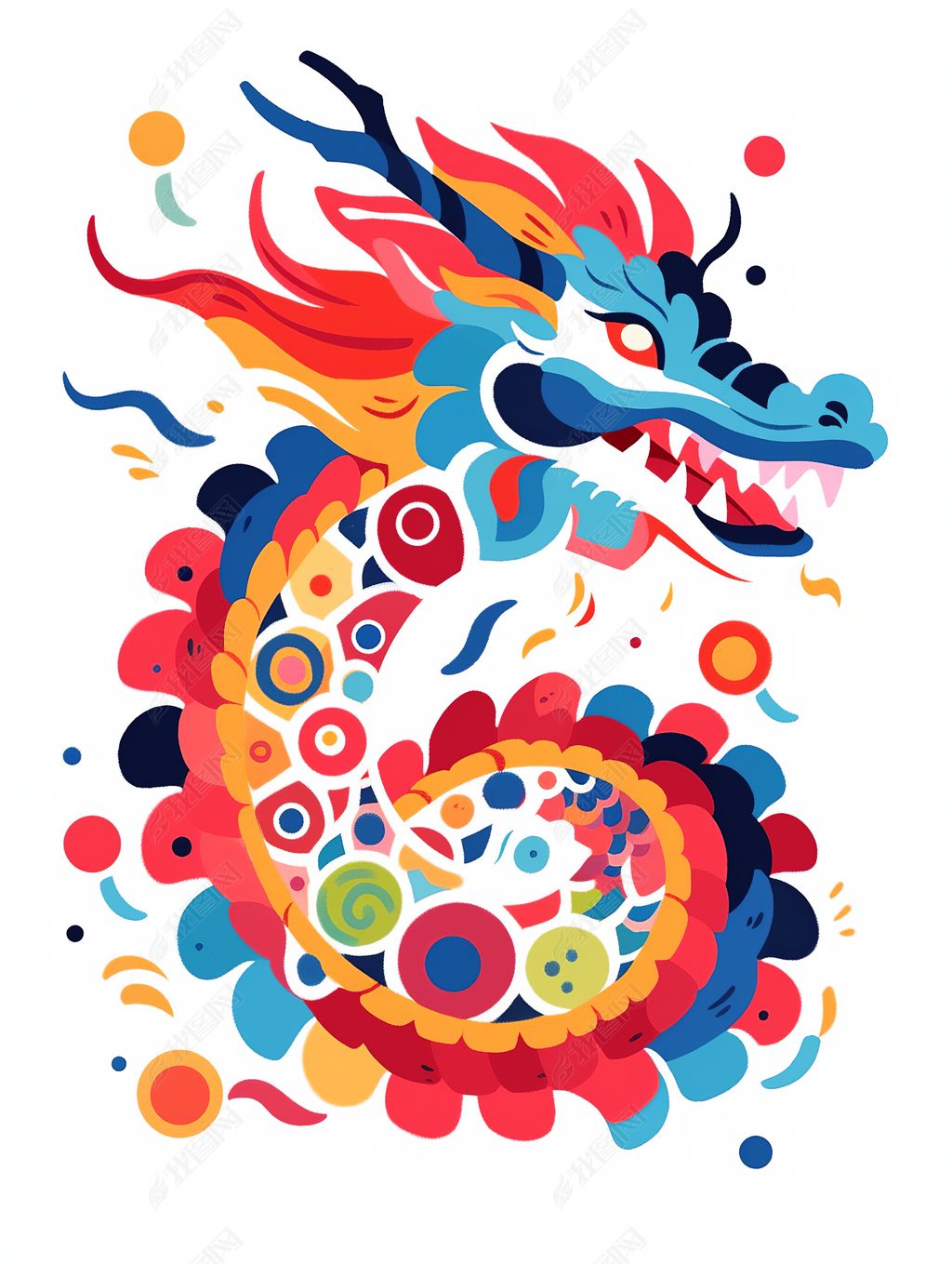 原创中国龙平面插画龙年几何图形色彩鲜艳