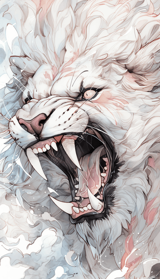 咆哮的狮子手绘插画海报设计素材卡通动画