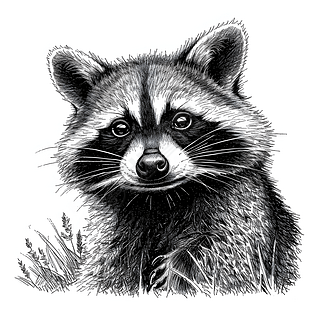 小浣熊动物素描元素素材