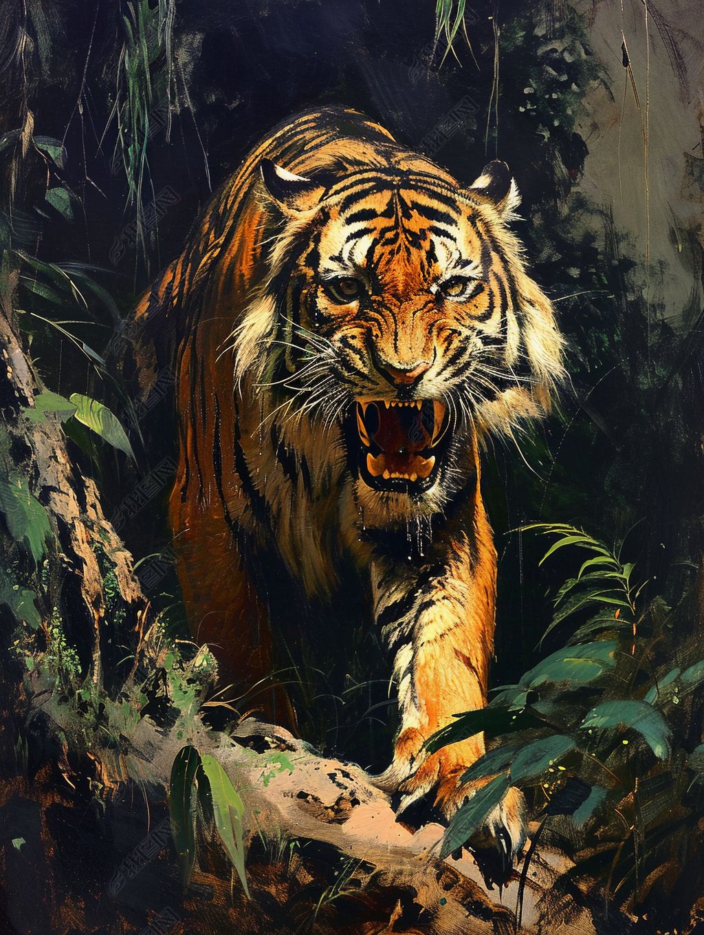 原创老虎油画装饰画大师作品海报设计素材创意绘画