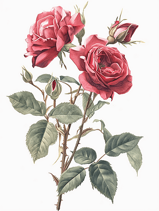 玫瑰花植物插图简约海报设计素材创意花卉自然主义