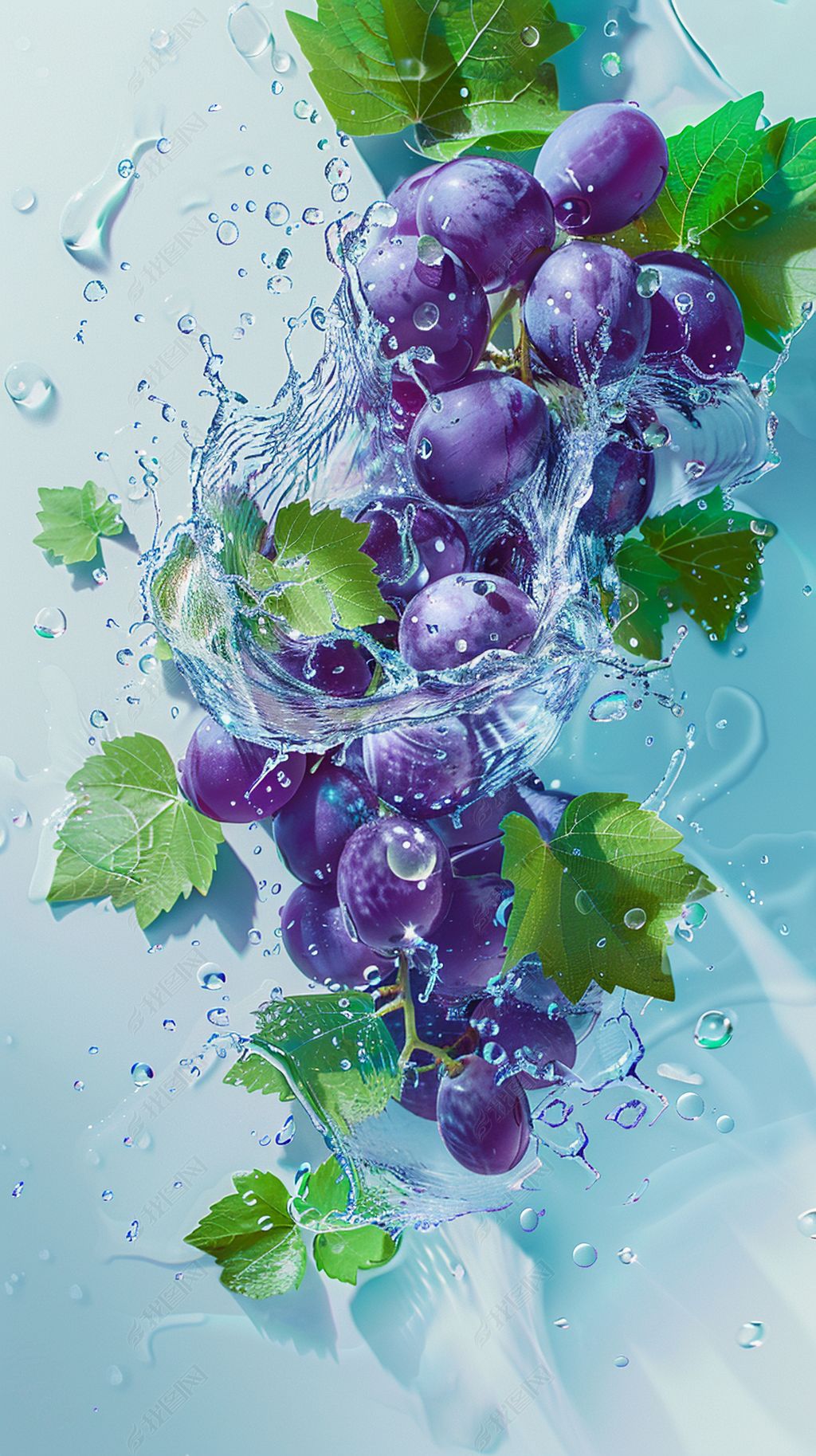 原创水中葡萄水果海报设计素材卡通插画