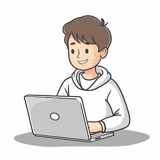 卡通可爱帅气电脑前办公工作商务的男孩男人