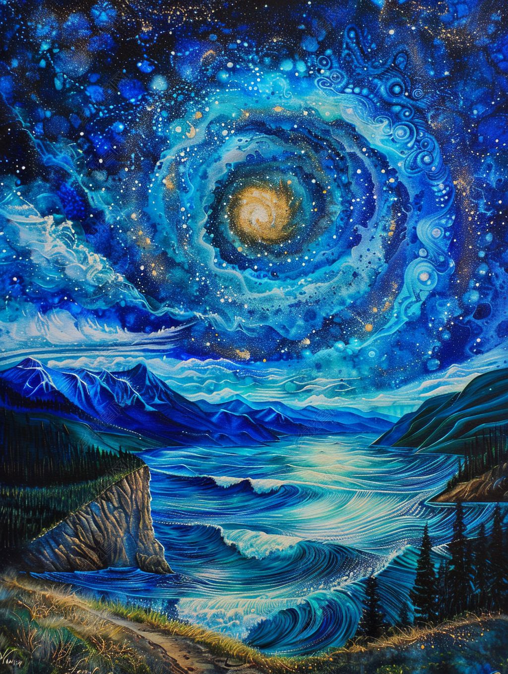 原创浪漫宇宙星空银河漩涡唯美艺术设计素材油画装饰画-版权可商用