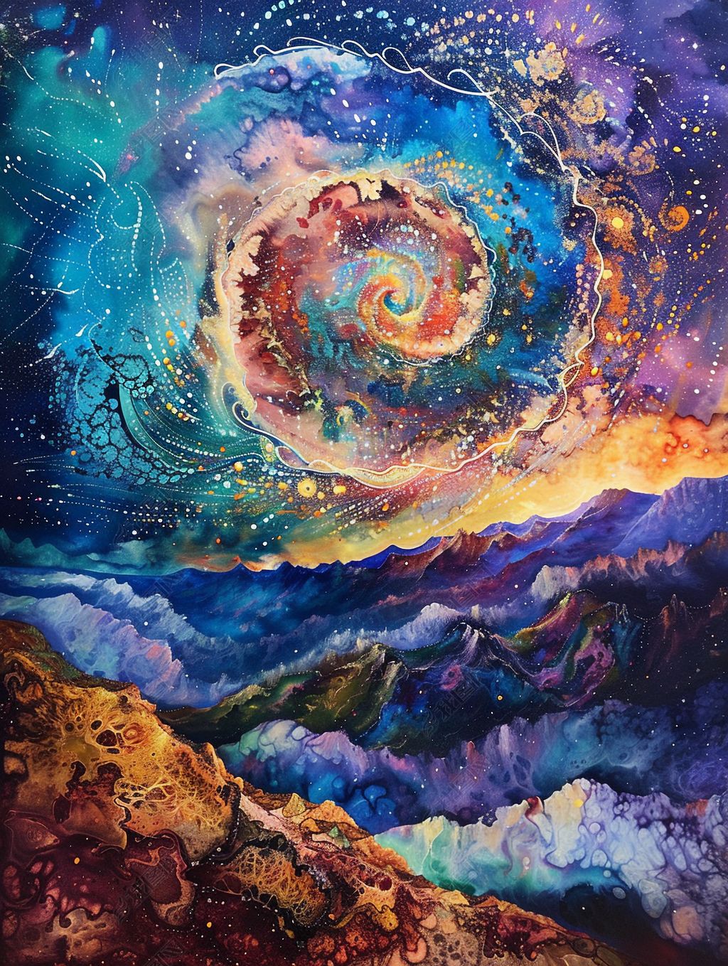 原创浪漫宇宙星空银河漩涡唯美艺术设计素材油画装饰画-版权可商用