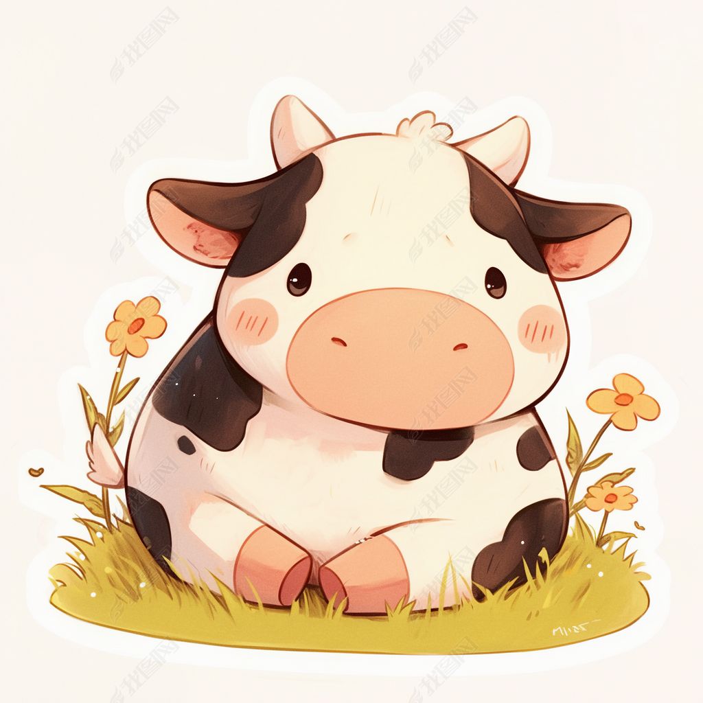 原创可爱奶牛贴纸儿童绘画卡通插画创意设计素材故事插图-版权可商用