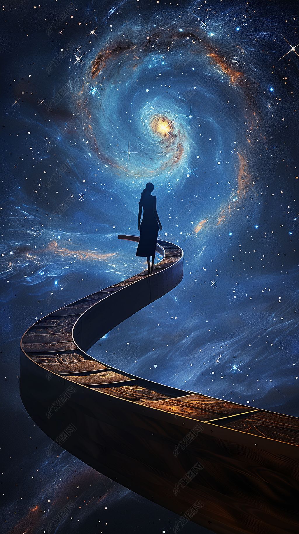 原创通往未来之路星空宇宙超现实主义唯美艺术神秘插画-版权可商用