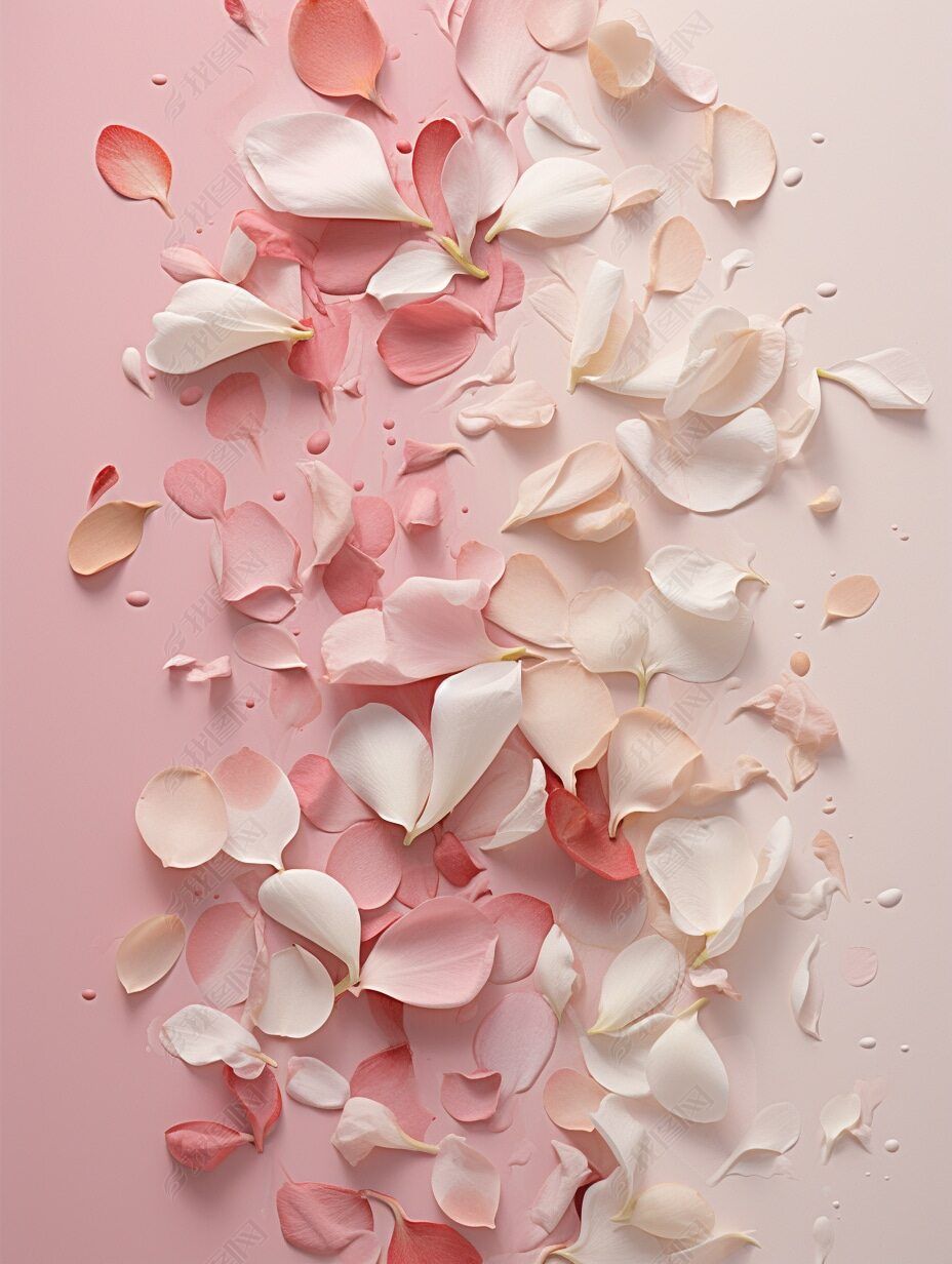 原创玫瑰花瓣清新唯美春日摄影浪漫情人节海报背景-版权可商用