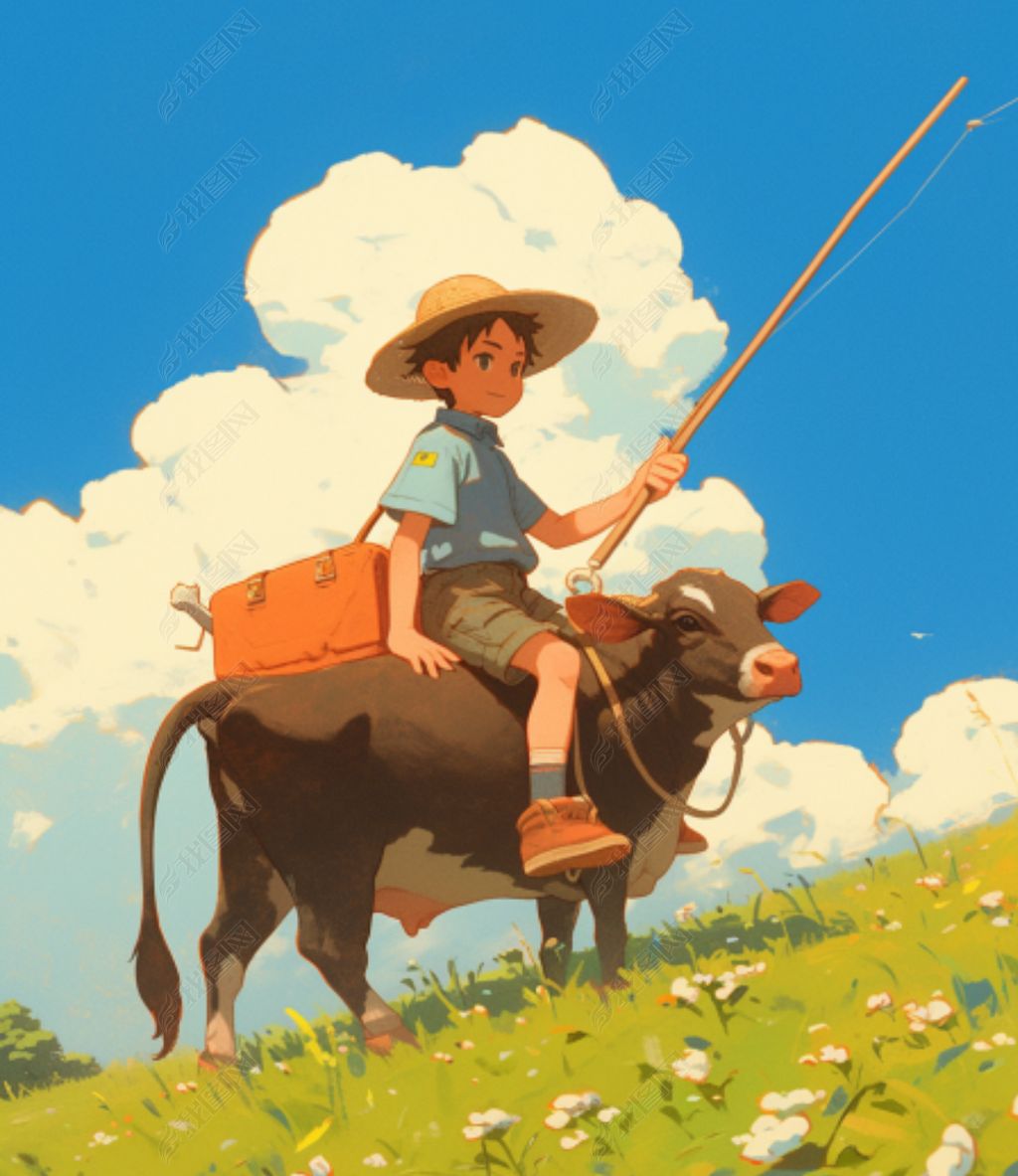 卡通牧童骑牛