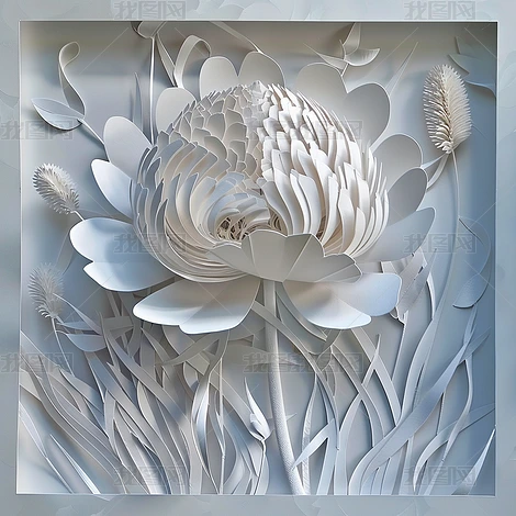 白色三叶草剪纸艺术极简主义唯美插画设计素材