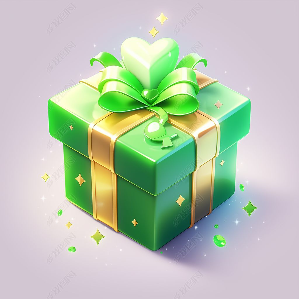 原创绿色3d立体精致节日礼物礼品盒生日购物送礼礼盒
