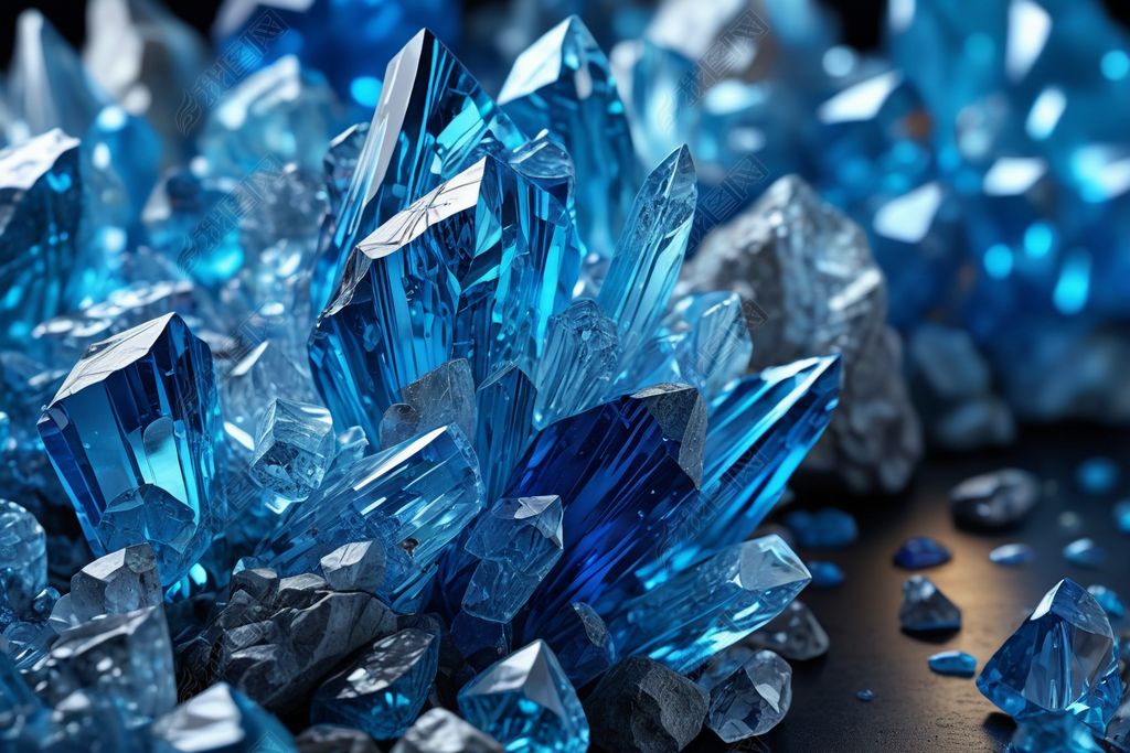 原创矿物水晶照片特写镜头背景纹理蓝色图片