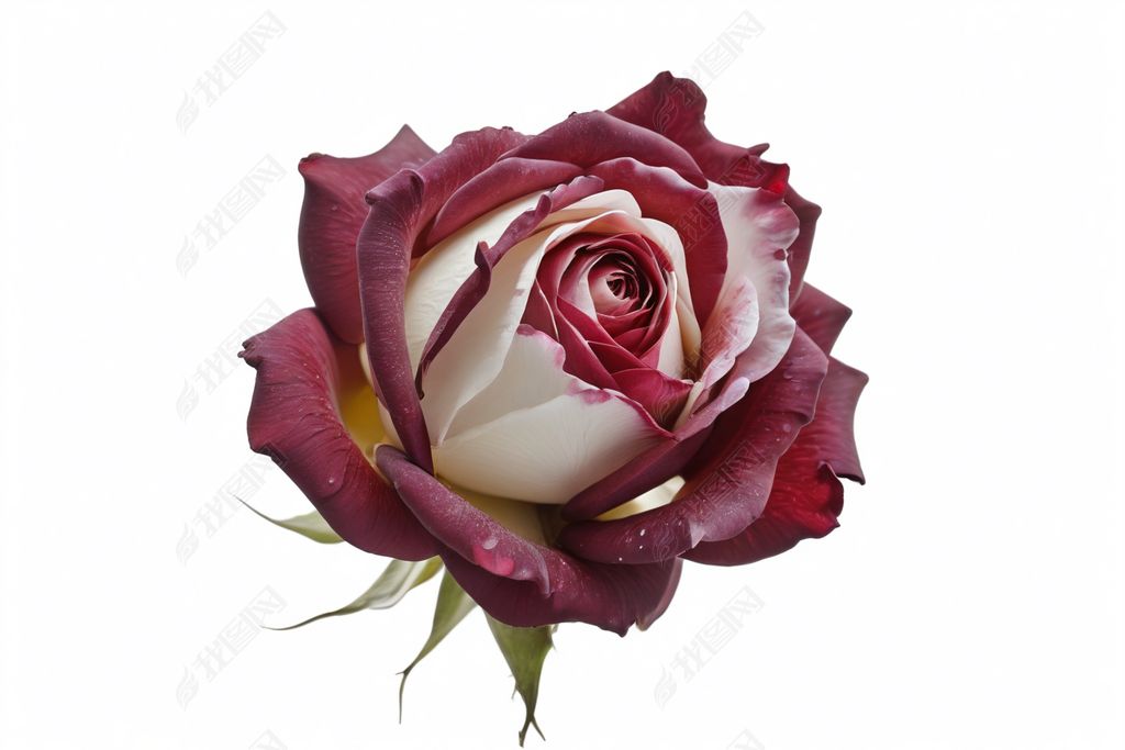原创深红色玫瑰花头孤立花瓣白色图片-版权可商用