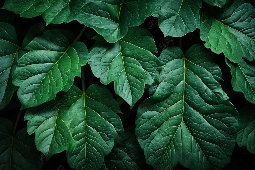 原创绿叶纹理特写自然视图深色壁纸概念自然背景图片