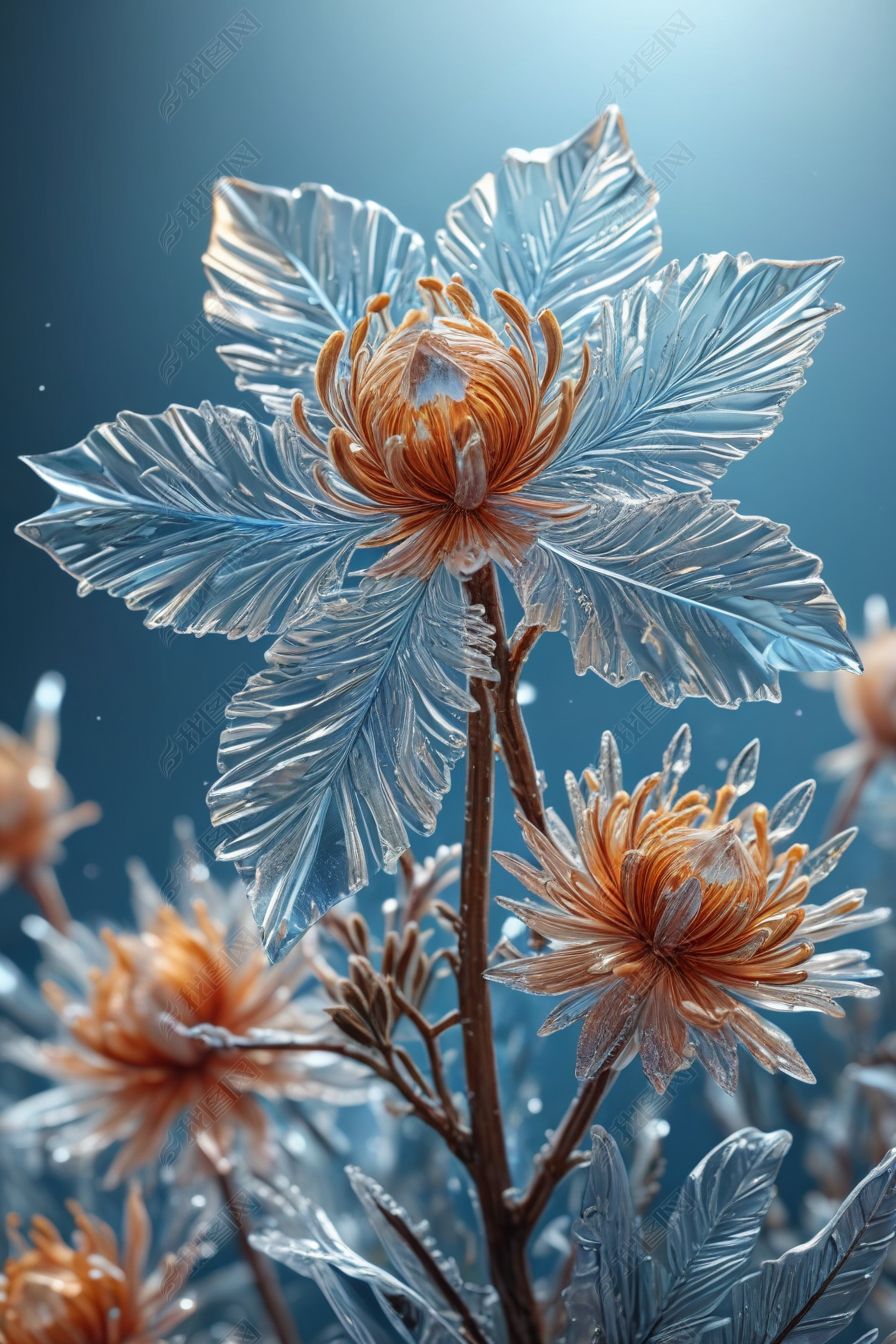原创透明梦幻冰晶花图片-版权可商用