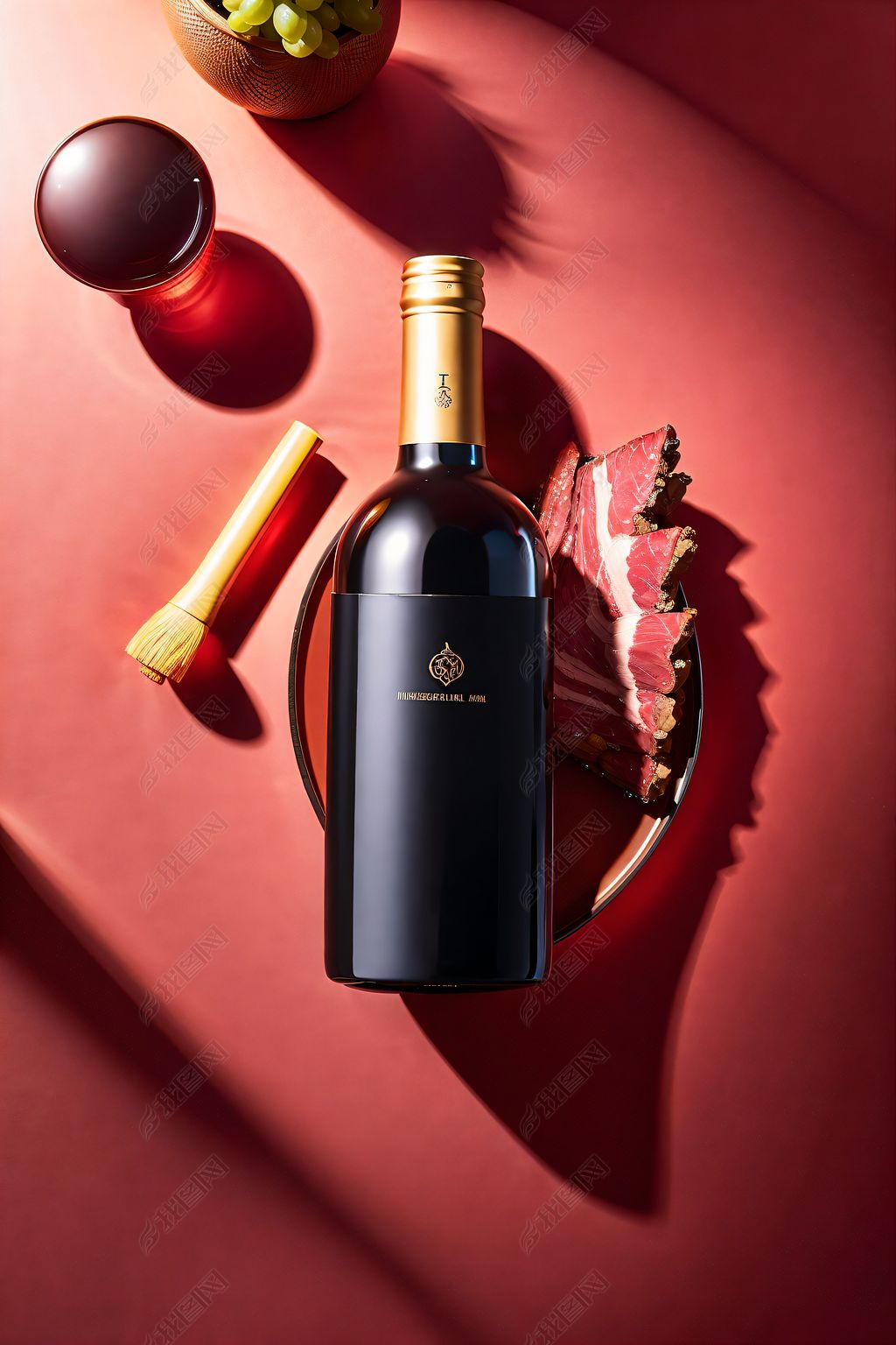 原创高端喜庆红酒摄影葡萄酒拍图产品海报背景版权可商用