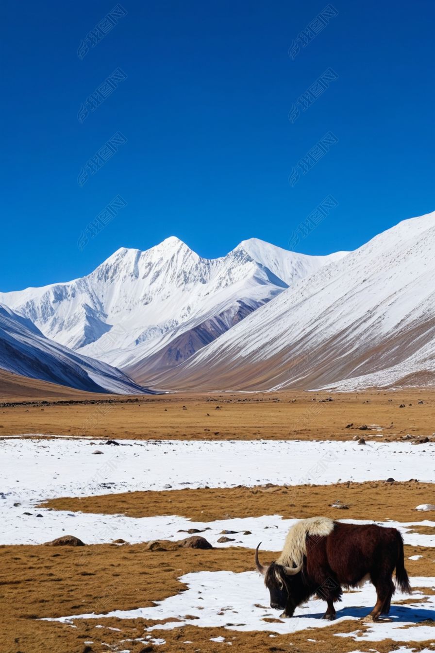 高原雪山下牦牛图片下载-编号34430007--我图网