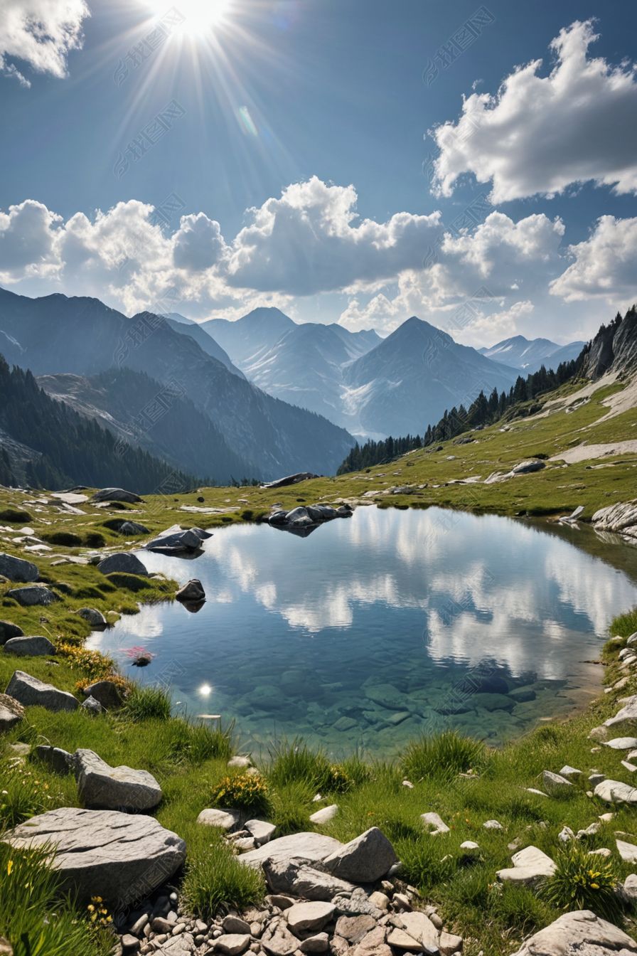 原创高山中高山湖泊图片-版权可商用