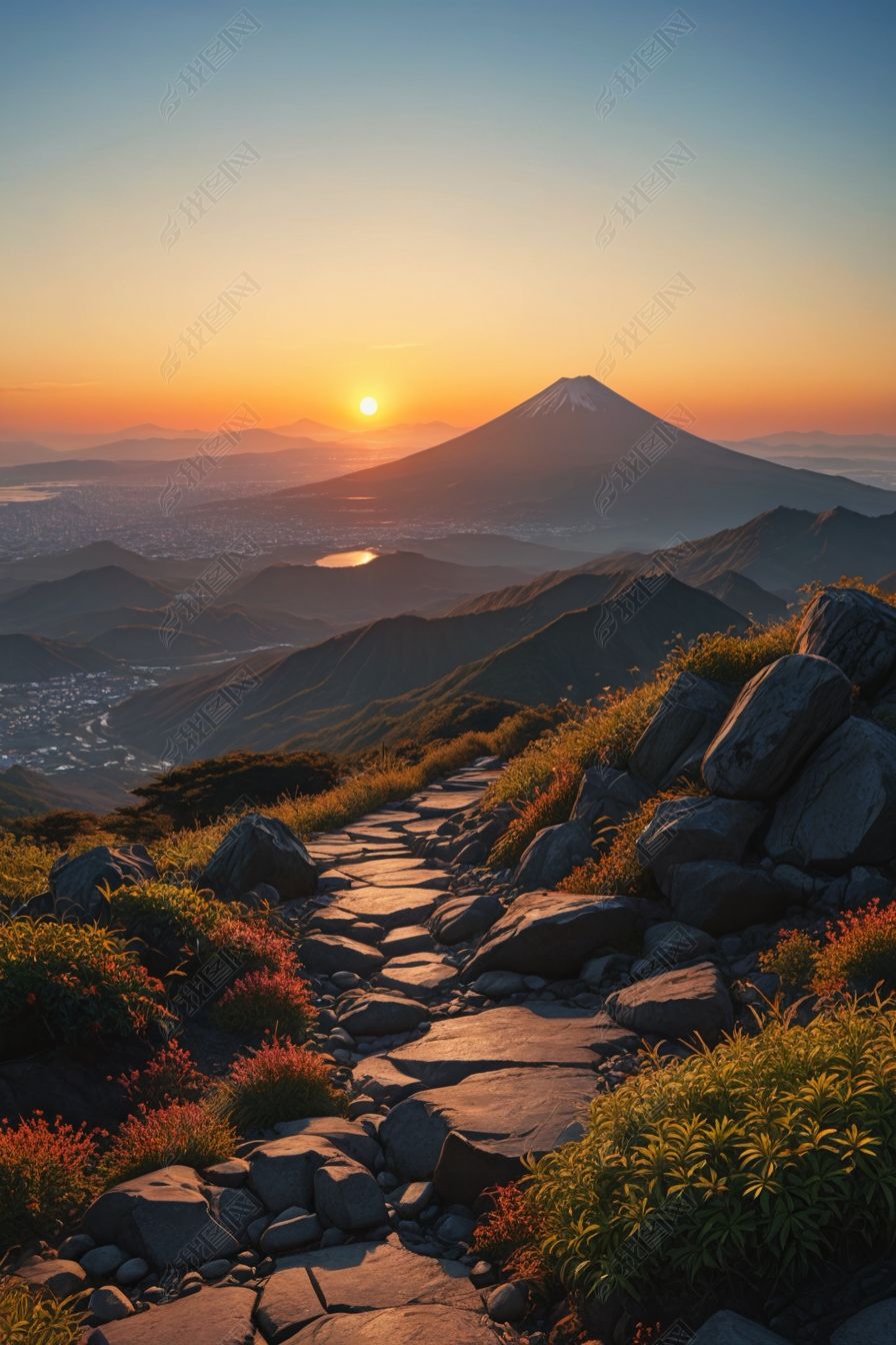 原创富芝岛日落高清图片-版权可商用