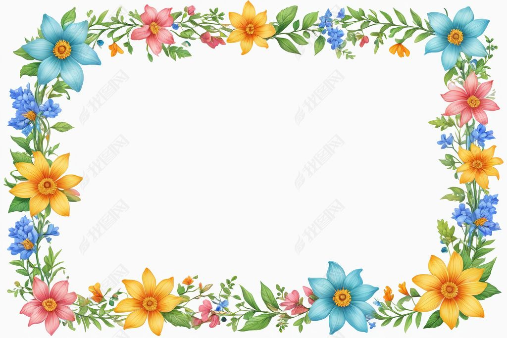 原创明亮多彩可爱花框架图片-版权可商用