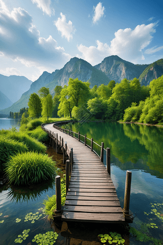 美丽湖桥风景图片