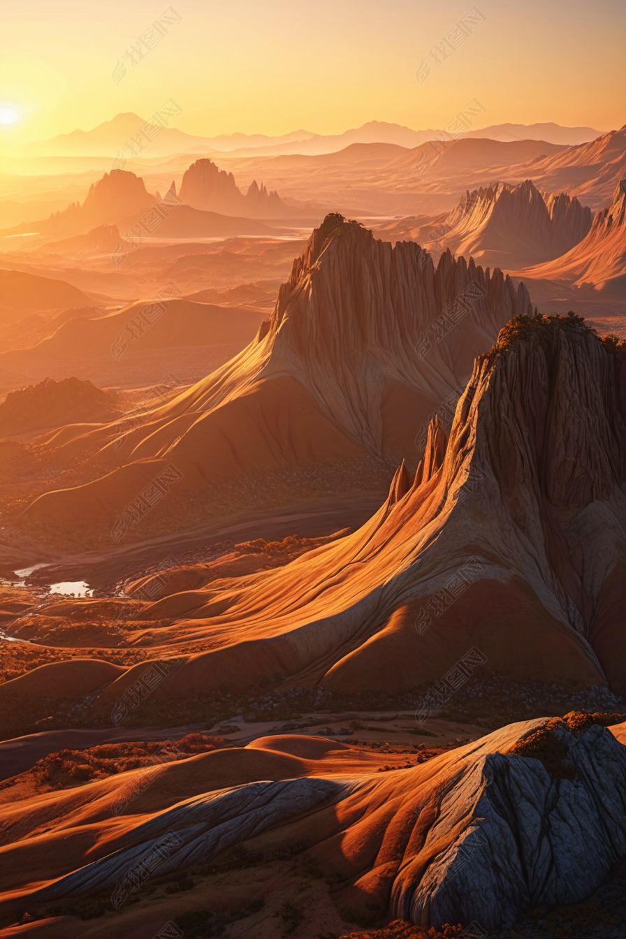 原创日落黄昏下地貌图片-版权可商用