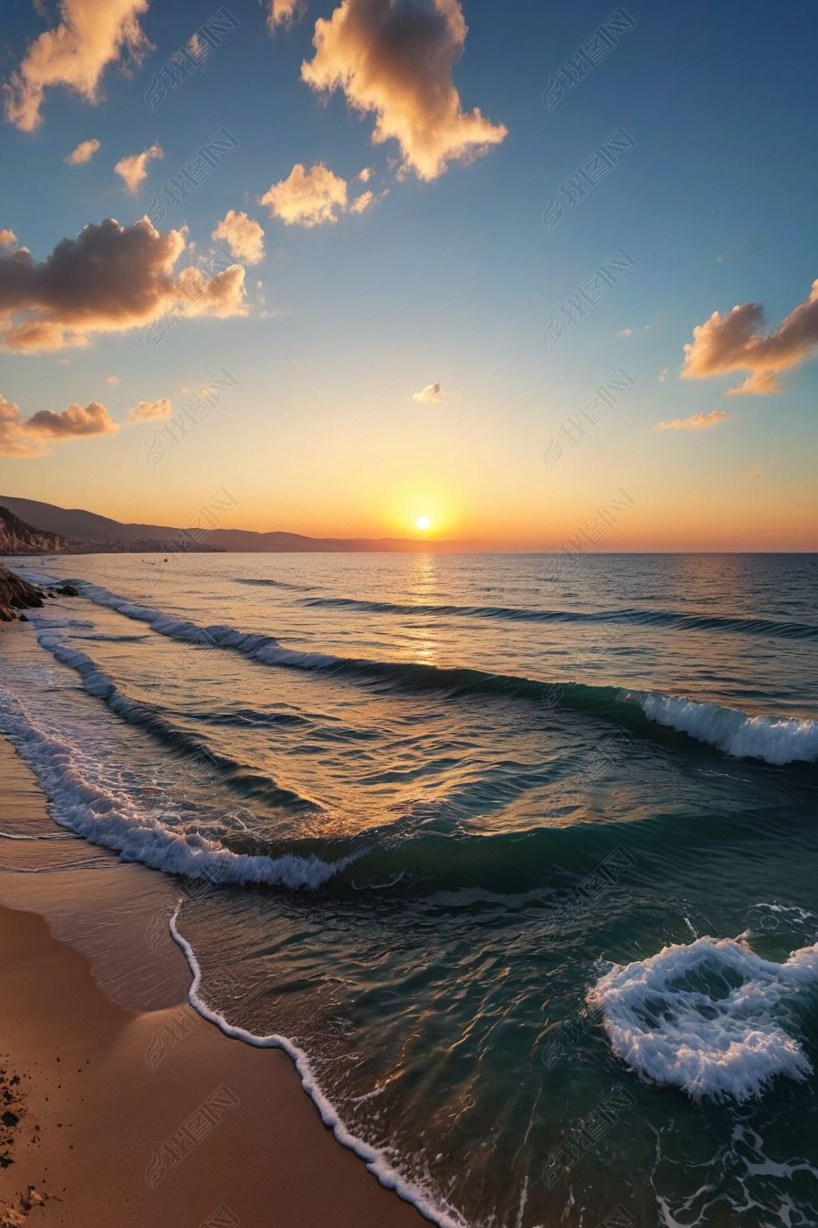 原创日落时大海天空美景阿尔杰-版权可商用