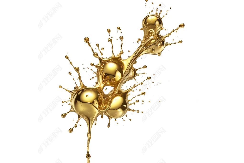 原创白色背景金色金属液体飞溅滴落图片-版权可商用